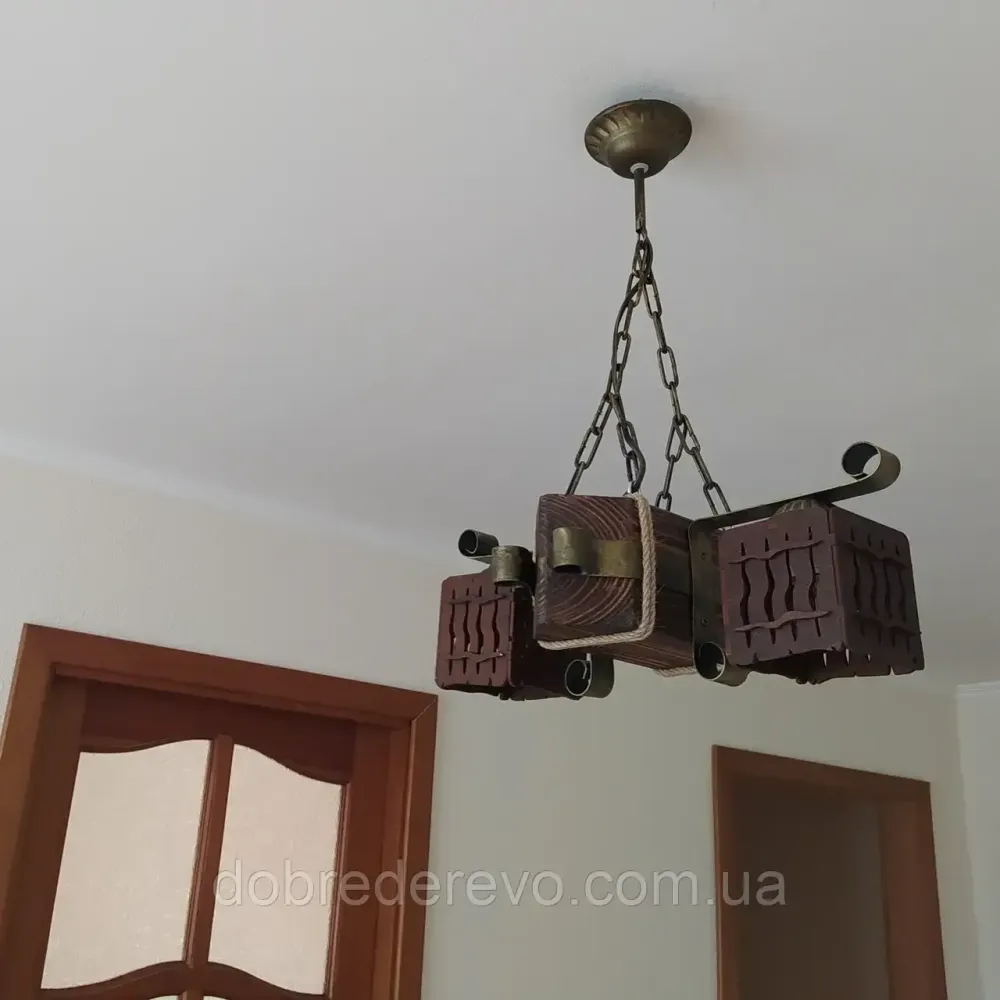 Люстра балка 2 плафона Люстра дерев'яна під старину, Люстра дерев'яна в альтанку Вижница - изображение 1