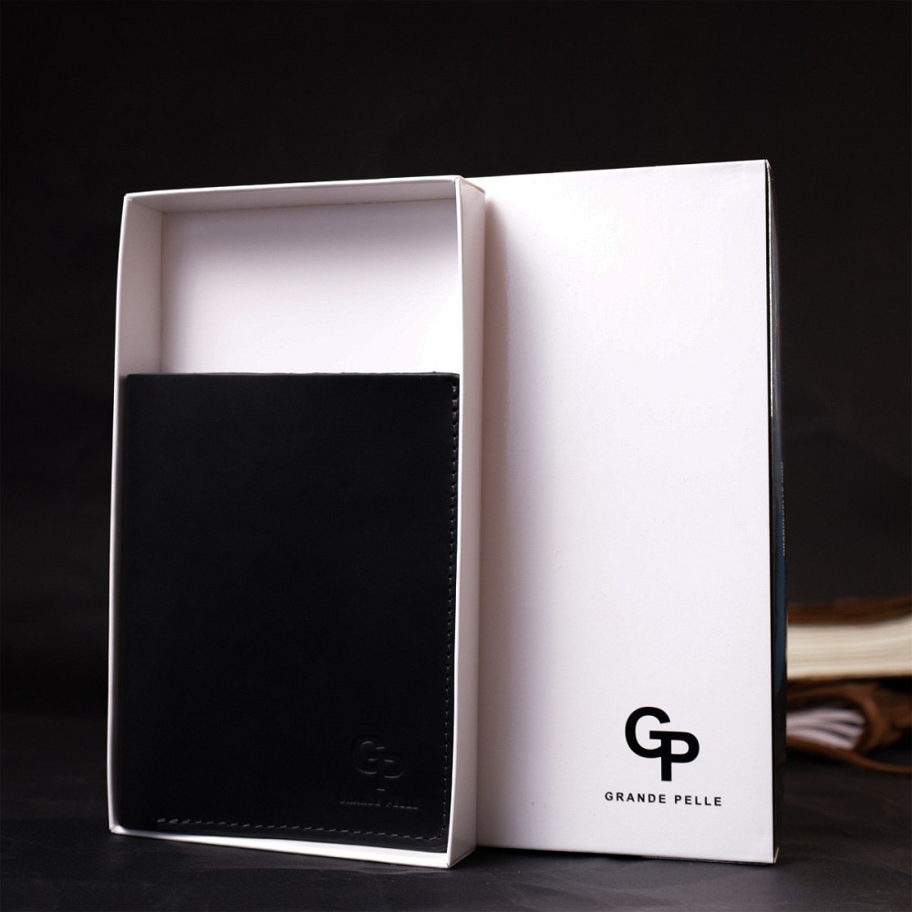 Добротне шкіряне портмоне з утримувачем для Apple AirTag GRANDE PELLE 11623 Чорний Київ - фото 10