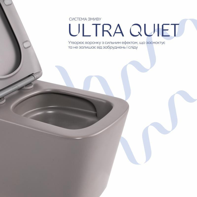 Унитаз подвесной Qtap Tern Ultra Quiet 520×345×325 мм, Stone grey, с сиденьем Slim Duroplast / Soft-close / Quick Release Киев - изображение 5