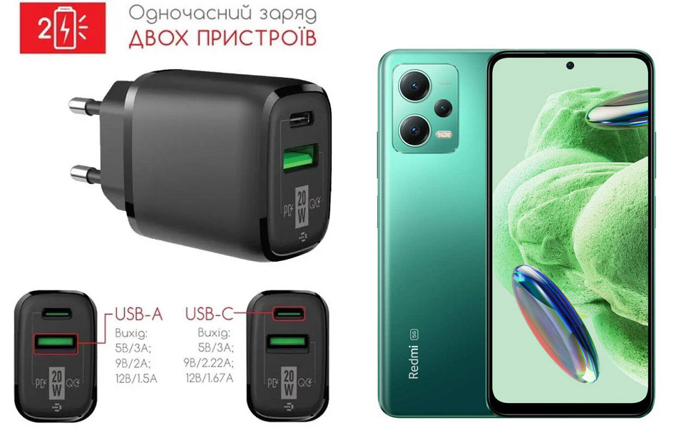 Сетевое зарядное устройство для Xiaomi Redmi Note 12, Redmi Note 12 Pro 5G, 20W 3A, Quick Charge 3.0 Киев - изображение 1