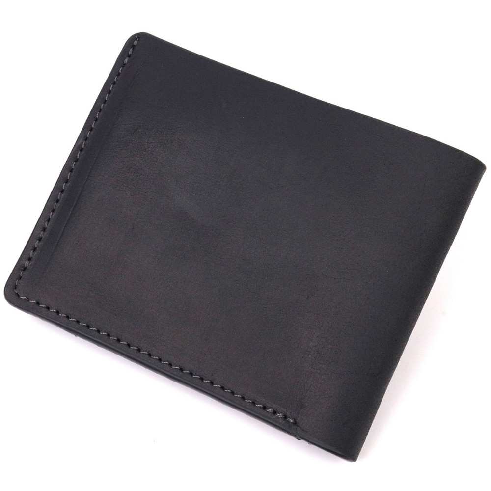 Добротное кожаное портмоне из винтажной кожи в два сложения Слава ЗСУ GRANDE PELLE 16734 Черный Киев - изображение 9