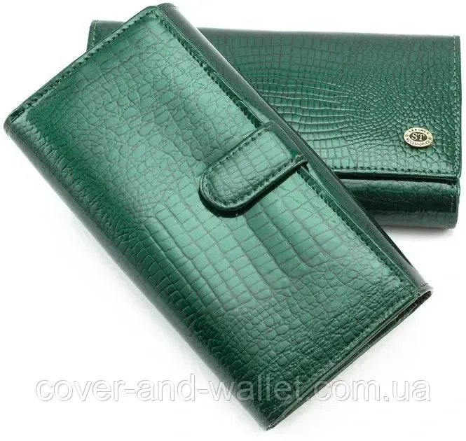 Зелений лаковий жіночий гаманець з блоком для карток ST Leather (S9001A) Green Київ - фото 1