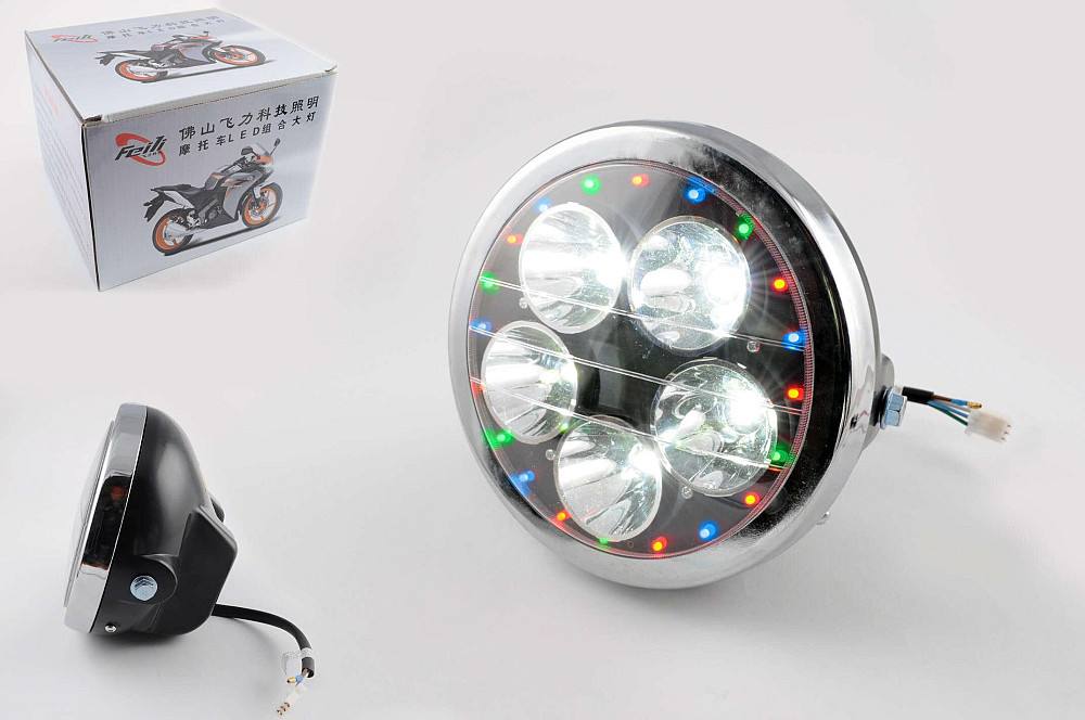 Фара світлодіодна кругла (кріплення 180mm, багатобарвне підсвічування, пластик) Feili Київ - фото 1