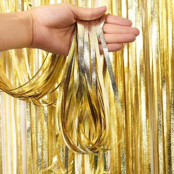 Дождик для фотозоны новогодний широкий 2 м на 1 м золотистый Киев