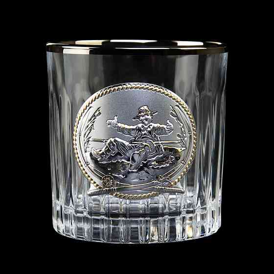Набір для віскі “FISHERMAN” 6 келихів 360 мл, кришталь з платиною, зображення зі срібла з позолотою Рівне