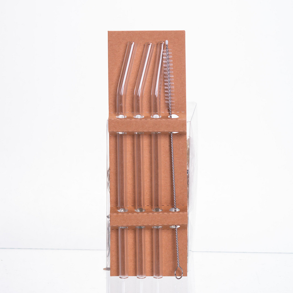 Набір скляних соломинок із щіточкою, багаторазові трубочки для коктейлів напоїв (3+1) 64486-77 Київ - фото 1