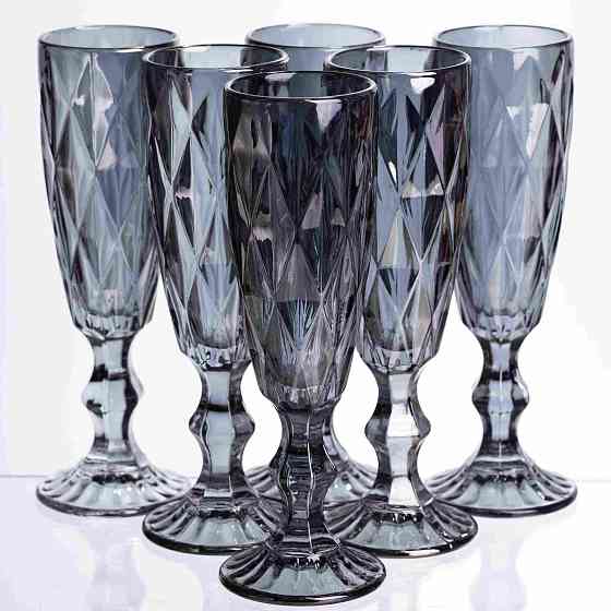 Набір келихів для шампанського Fractal 6 штук по 180 мл HP-19-268 прозорий келих для напоїв ігристого вина Коломыя