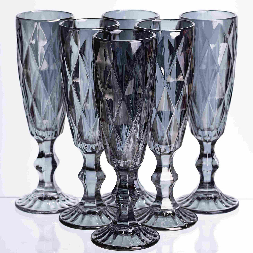 Набір келихів для шампанського Fractal 6 штук по 180 мл HP-19-268 прозорий келих для напоїв ігристого вина Коломыя - изображение 1