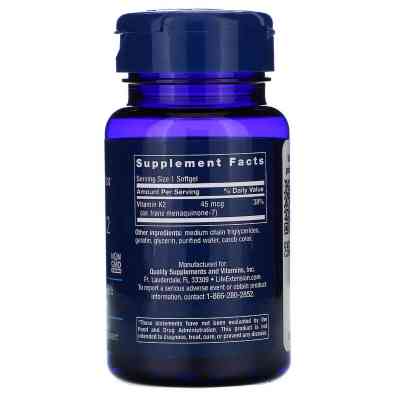 Вітамін Life Extension Вітамін К2 (МК-7) 45 мкг, Low Dose Vitamin K2 (MK-7), 90 жел (LEX-19369) Вінниця