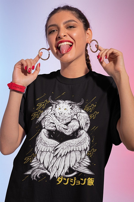 Футболка з аніме принтом Делікіоус Ін Дунгеон Сенсхі оверсайз (S/M/L) Чорний AnimeJ0084 Дніпро - фото 1
