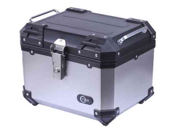 Кофр прямоугольный для мотоцикла, пластиковый серебрянный с черным, 45л Мукачево