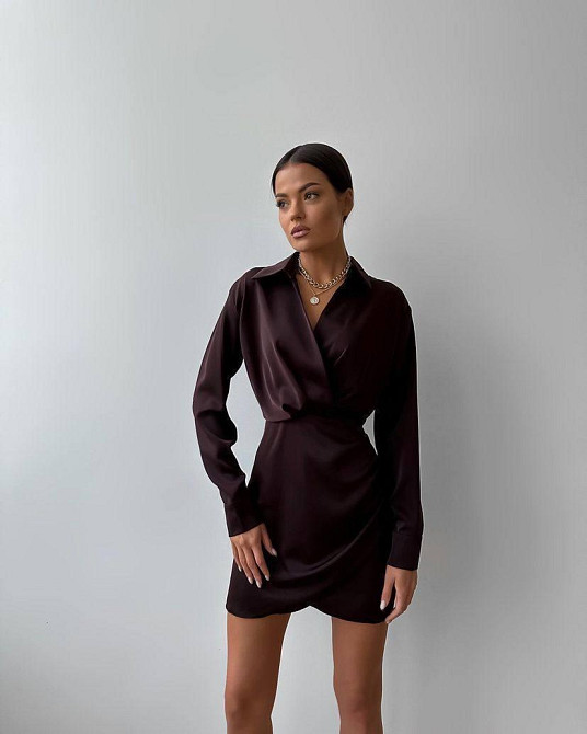 Женское привлекательное элегантное короткое платье double Шелк Армани Шоколад, 44/46 Одесса - изображение 9