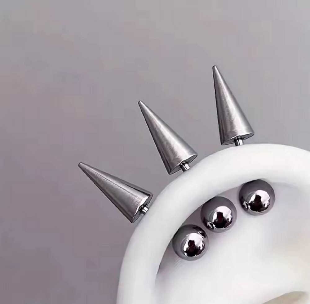 Серьги-шипы панк из стали - серебристый цвет, 3 шт Киев - изображение 2