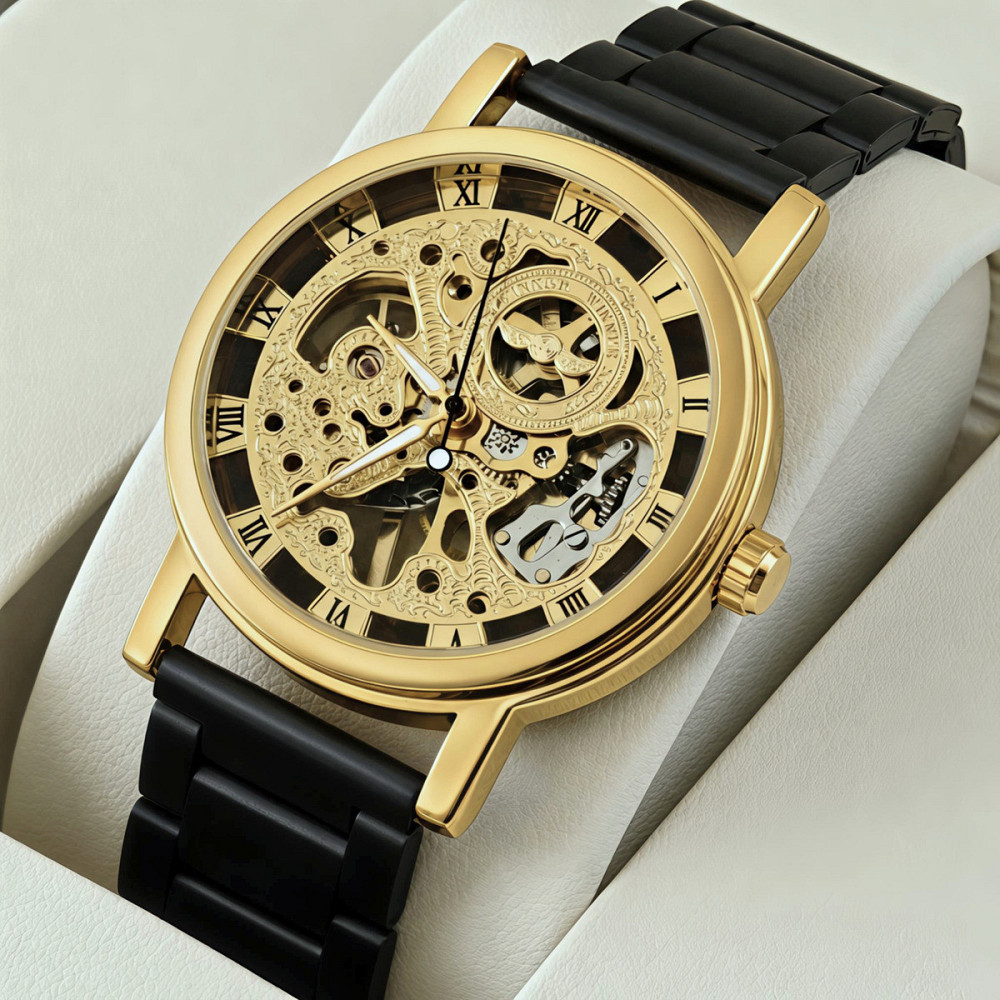 Годинник чоловічий механічний Winner Gold Metal Black (2 ремінці) Вінниця - фото 10