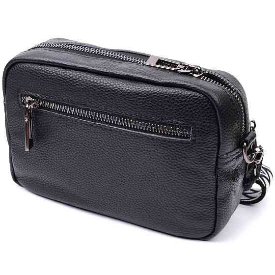 Сумка жіноча в класичному кольорі з накладною кишенею з натуральної шкіри Vintage 22640 Чорна Київ