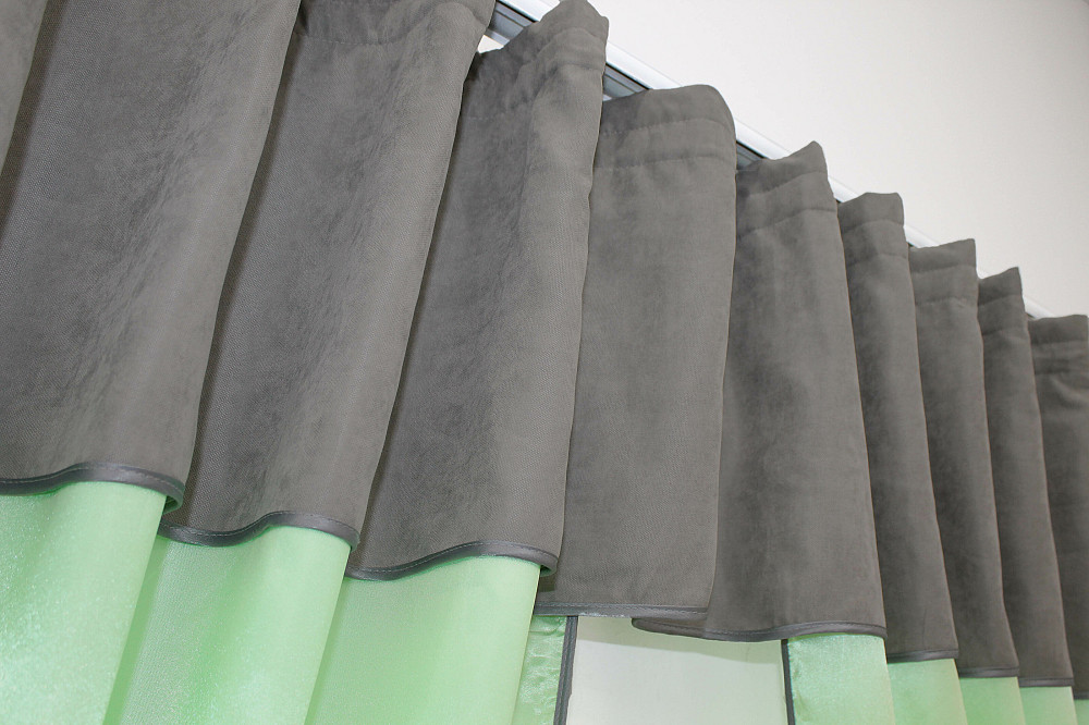 Кухонні штори VR-Textil № 073к з ламбрекеном і підхватами салатовий з сірим 290х170 см (52-0272) Київ - фото 4