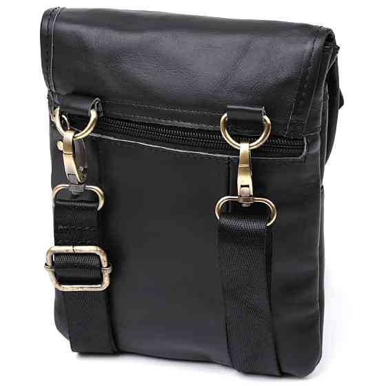 Кожаная небольшая мужская сумка через плечо Vintage 20467 Черный Киев