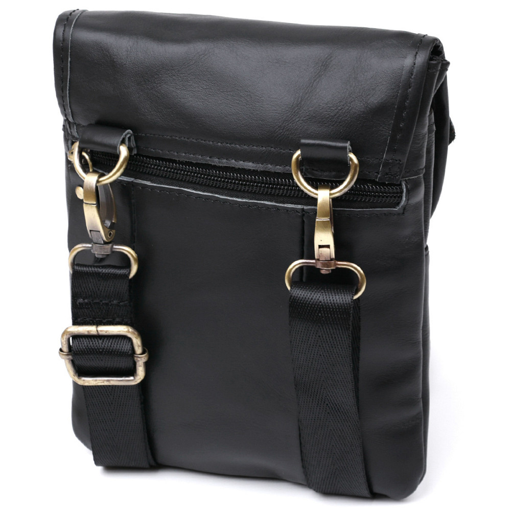 Кожаная небольшая мужская сумка через плечо Vintage 20467 Черный Киев - изображение 5