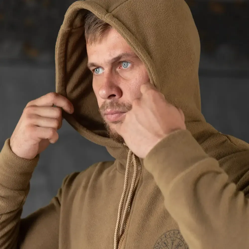 Тактическая флисовая кофта Руны с капюшоном койот теплая мужская Одесса - изображение 4
