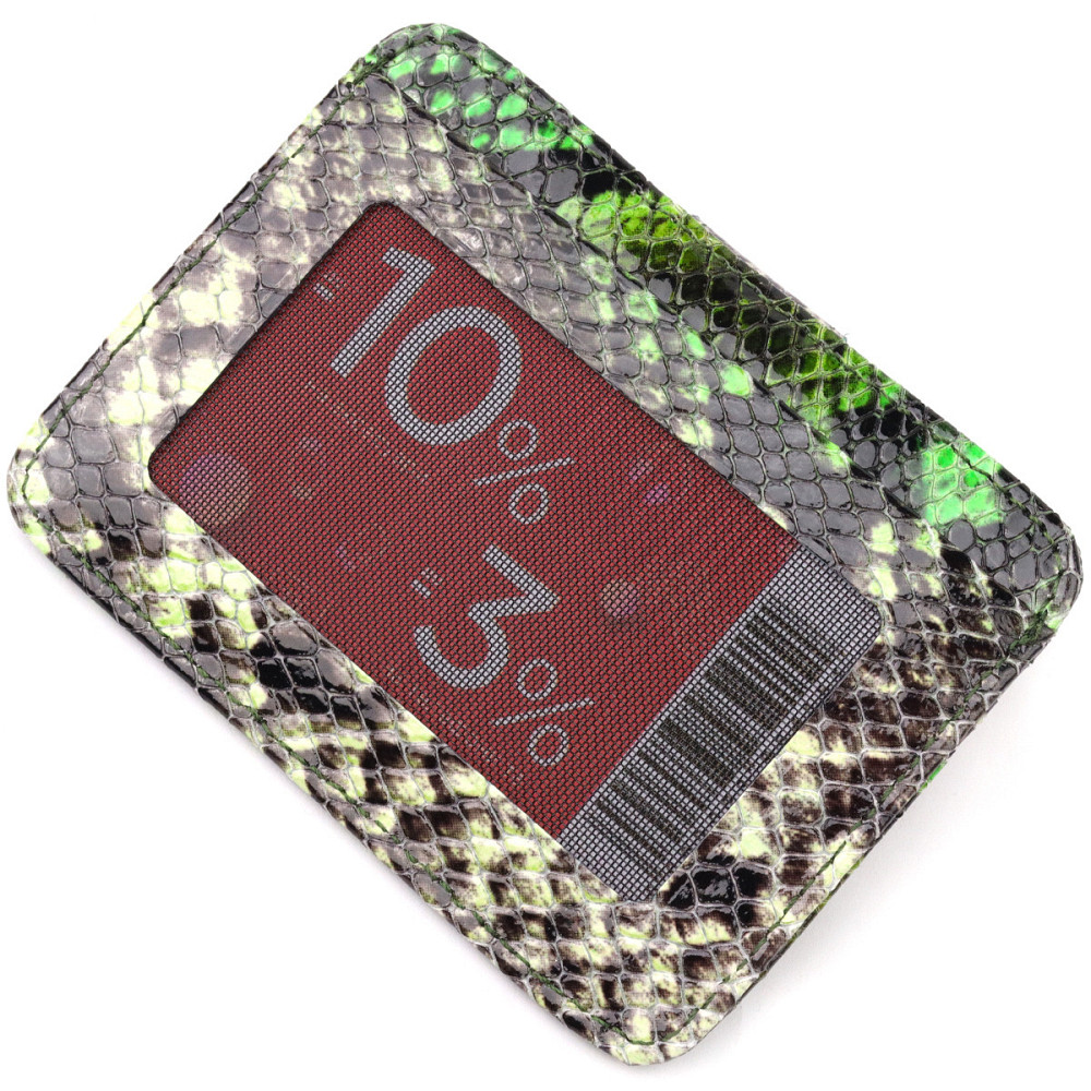 Візитниця із натуральної фактурної шкіри під змію KARYA 20966 Зелений Київ - фото 8
