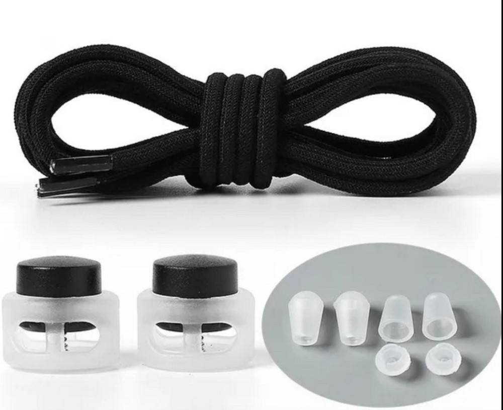 Шнурки еластичні без зав'язок з пластиковими зажимами Чорний Сміла - фото 1