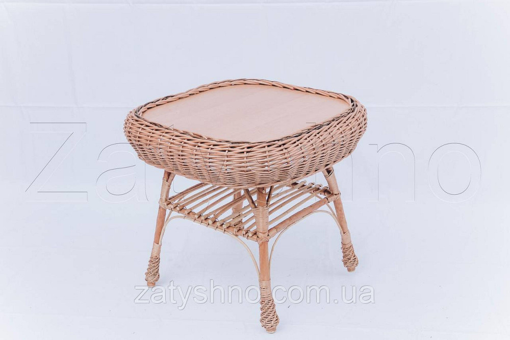 Стіл із лози журнальний з полицею | Київ - фото 3