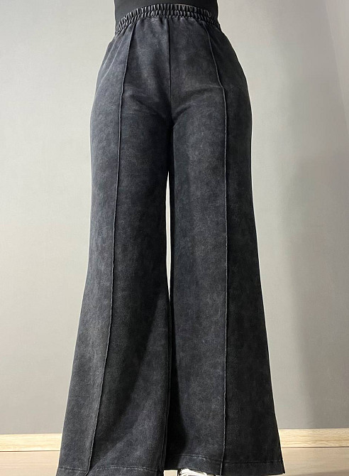 Брюки женские MY CITY 9034 палаццо на резинке вареные тай-дай со швами черные, черный, SM Киев - изображение 5