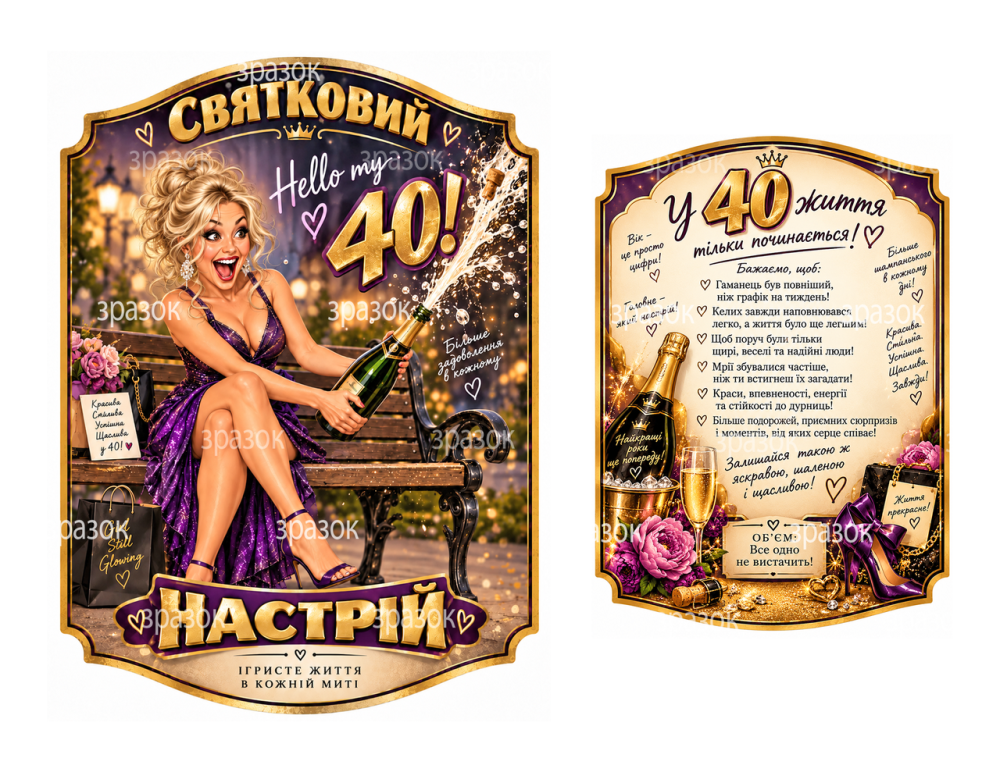 Этикетки на бутылку женщине на 40 лет «Праздничное настроение» — прикольный подарок на юбилей, комплект 2 шт. Одесса - изображение 1