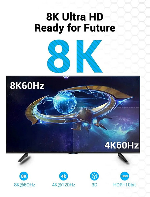 Кабель Vention HDMI-HDMI, 1.5 м, v2.1, (AANBG) Киев - изображение 3