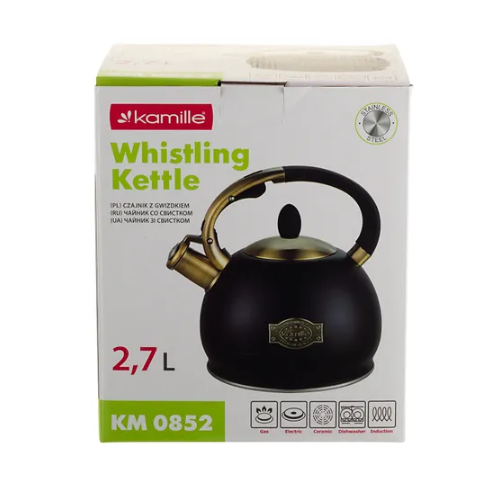 Чайник 2,7л нержавіюча сталь зі свистком з ручкою "soft-touch" (ручка:чорний) 852 KAMILLE Житомир - фото 8
