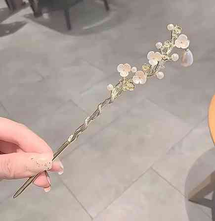 Шпилька для волос с цветами и жемчугом, декоративная палочка для прически 18 см Киев
