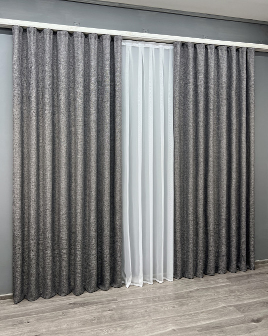 Комплект готовых штор VR-Textil Лен Мешковина № 108ш Серый 100х270см 2 шт (31-033) Киев - изображение 12