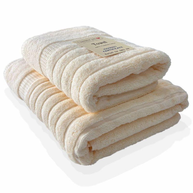 Набор 2 жаккардовых полотенца Lovely Svi для ванной, в подарок, 70 х 140 см и 50 × 90 см Oxford Stripe Cream Киев - изображение 1