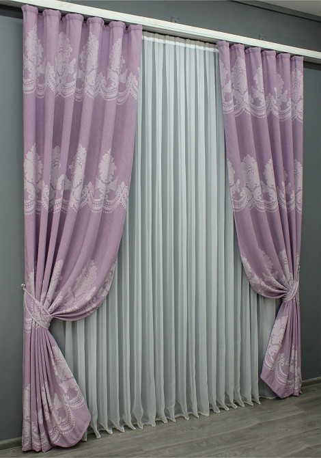 Комплект готовых штор VR-Textil Жаккард 1408ш сиреневый 150х270 см 2 шт (33-0273) Киев - изображение 3