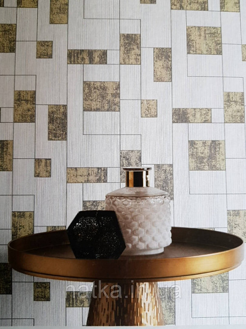 Текстильні шпалери на флізеліновій основі Cador Rasch Textil086545 сіро-бежева основа квадрати бронза Київ - фото 1