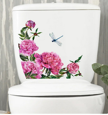 Наклейка для унитаза интерьерная Пионы и стрекоза Киев - изображение 1