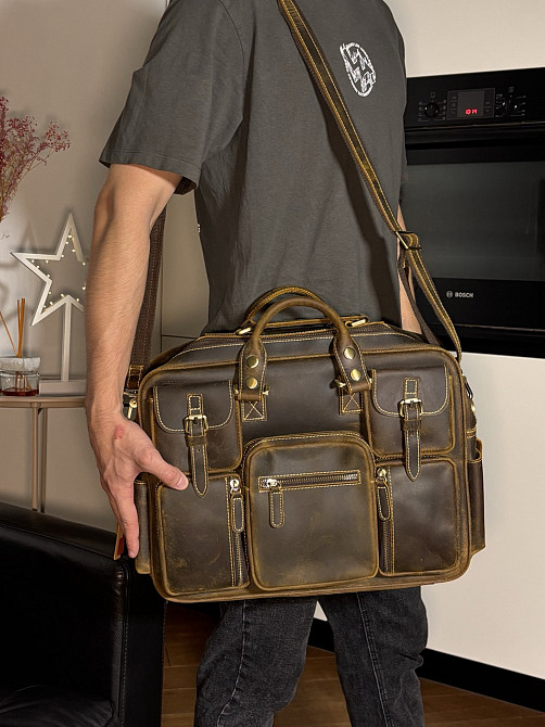 Сумка мужская кожаная Коричневая (Vintage) Киев - изображение 13