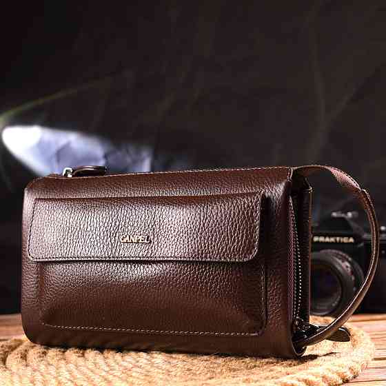 Красивий чоловічий клатч із натуральної зернистої шкіри Коричневий (CANPELLINI) Київ