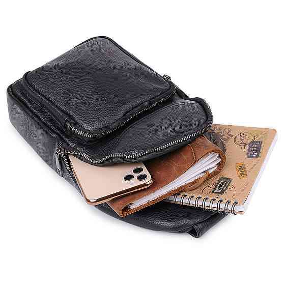 Невелика шкіряна чоловіча сумка через плече Чорний (Vintage) Київ