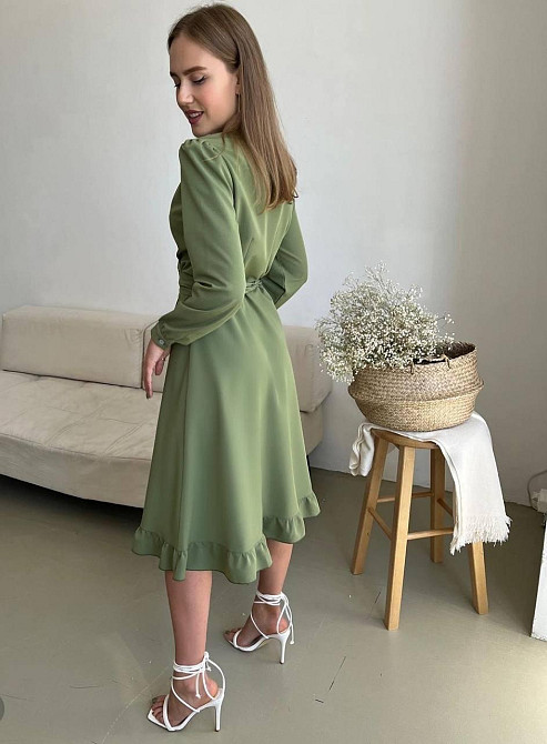 Жіноче романтичне плаття на запах костюмка Фісташковий Одеса - фото 3
