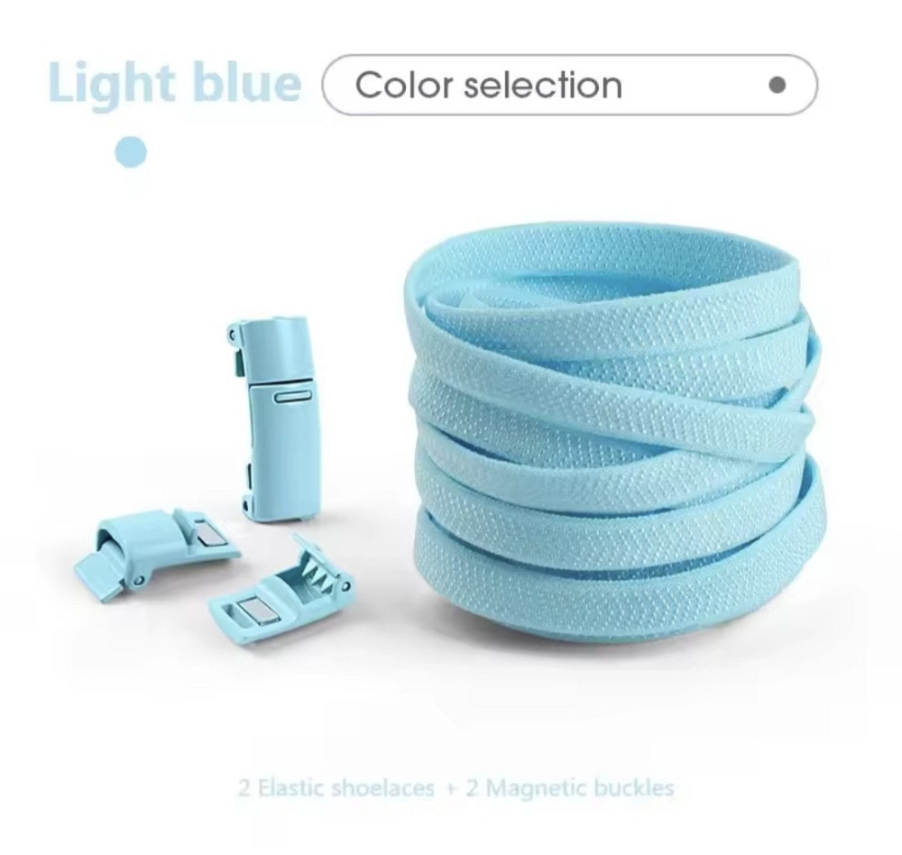 Еластичні шнурки без зав'язок з магнітними застібками в один колір Блакитний Смела - изображение 1
