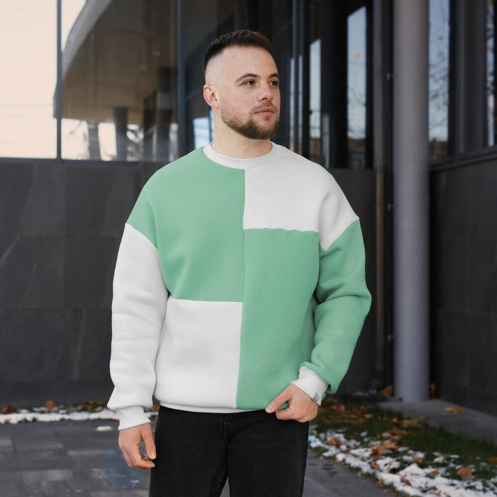 Зимний свитшот оверсайз для мужчин. Молочно-ментоловая кофта Pobedov The One Киев - изображение 3