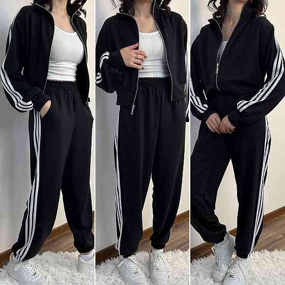 Женский повседневный спортивный костюм двойка: кофта и штаны с лампасами турецкая двунитка 46/48, Черный Одесса