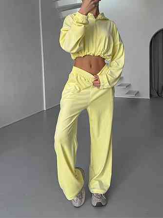 Жіночий велюровий костюм-двійка: худі на блискавці та штани Лимонні, 46/48 Одеса