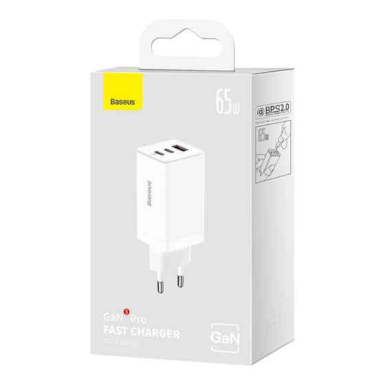 Мережевий зарядний пристрій з кабелем Baseus GaN5 Pro Fast Charger 2C+U 65W  EU  White (Baseus Xiaobai charging Cable Type-C  to Київ
