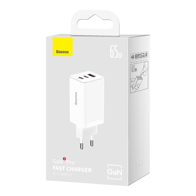 Мережевий зарядний пристрій з кабелем Baseus GaN5 Pro Fast Charger 2C+U 65W  EU  White (Baseus Xiaobai charging Cable Type-C  to Київ - фото 2