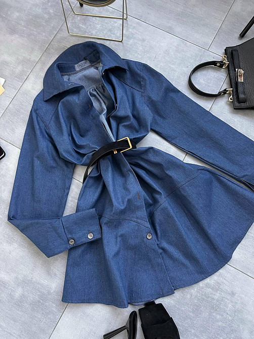 Жіноча стильна сукня-сорочка на гудзиках з щільного джинсу Одеса - фото 3