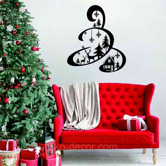 Декоративное настенное Панно «Новый год», Декор на стену 70*61 см, Чёрный Киев