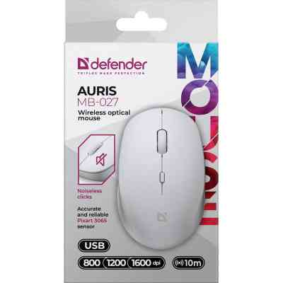 Мишка Defender Auris MB-027 Silent Wireless White (52028) Вінниця