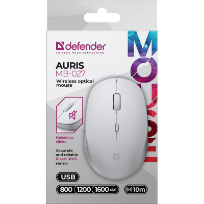 Мишка Defender Auris MB-027 Silent Wireless White (52028) Вінниця - фото 6